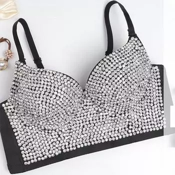 Женский бюстгальтер из бисера, модный жилет на бретельках, верхняя одежда, бюстье с блестящими бриллиантами, топы, корсет с красивой спинкой 34B телесный