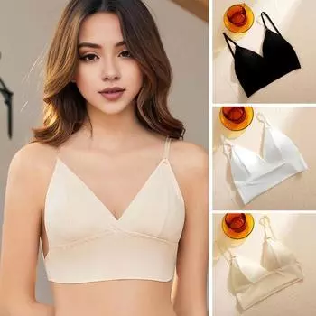 Женский бюстгальтер из тонкого ледяного шелка с красивой спиной, чистый цвет, невидимый бюстгальтер с бретелькой на шее, беспроводной, хорошая воздухопроницаемость, высокая эластичность, платье с открытой спиной, не зацепляющееся чёрный