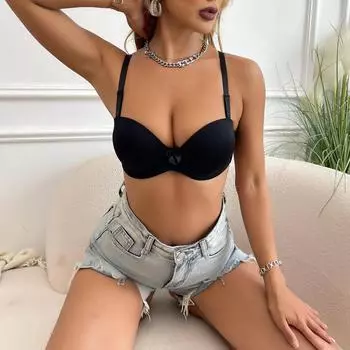 Женский бюстгальтер на косточках с подкладкой, однотонное нижнее белье с половиной чашки, глубокий V-образный вырез, нижнее белье с чашкой B 38B бежевый