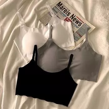 Женский бюстгальтер Push Up Vest, бесшовный бюстгальтер из искусственного шелка, нижнее белье с подкладкой, топ для сна, тонкое нижнее белье с регулируемым плечевым ремнем, женский бюстгальтер-бралетт M чёрный