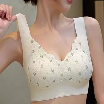 Женский бюстгальтер с эластичными бретелями, кружевной цветочный принт, жилет, максимальный комфорт L кофейный