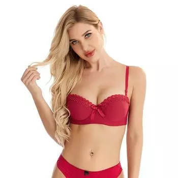 Женский бюстгальтер с бантом, нижнее белье с эффектом пуш-ап, топ на косточках, минимайзер, бюстгальтер, сексуальное кружевное белье S