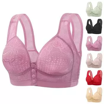 Женский бюстгальтер с чашечками-отверстиями и пряжкой спереди в стиле «мама», со сборками, без стального кольца, большого размера Large чёрный