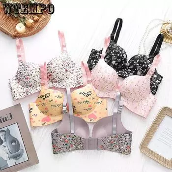 Женский бюстгальтер с цветочным принтом, бесшовный стальной ободок, свободный бюстгальтер без косточек, плотное сексуальное регулируемое нижнее белье, бюстгальтеры пуш-ап, невидимое модное нижнее белье 32/70A розовый