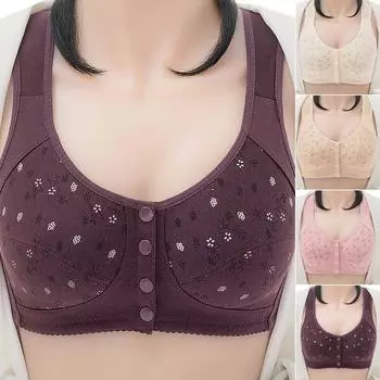 Женский бюстгальтер с цветочным принтом на передней пуговице, нижнее белье из хлопка, беспроводной бюстгальтер пуш-ап, женское белье 36/80B розовый