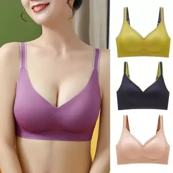 Женский бюстгальтер Съемные накладки на грудь Сплошной цвет Push Up Поддержка груди Дышащая мягкая беспроводная застежка на спине Регулируемые бретели Спортивный бюстгальтер 2XL фиолетовый