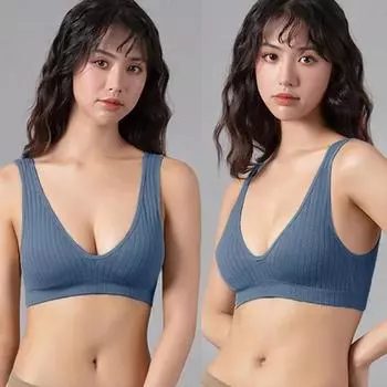 Женский бюстгальтер с глубоким v-образным вырезом, хлопковый бюстгальтер без косточек, сексуальный топ на бретелях с широким ремешком и открытой спиной, женское нижнее белье M синий