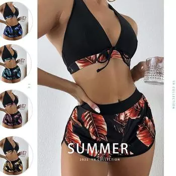 Женский бюстгальтер с лямкой на шее и мягкими чашечками, комплект бикини, шорты для мальчика, купальник, пляжная одежда, купальники S темно-синий