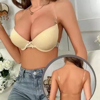 Женский бюстгальтер с открытой спиной U-образный прозрачный бретельки с проволокой пуш-ап нижнее белье с мягкой чашкой BC нижнее белье 80B белый