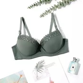 Женский бюстгальтер с подкладкой, нижнее белье с цветочной аппликацией, чашка B, нижнее белье розовый