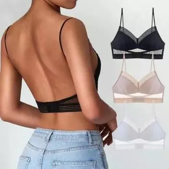 Женский бюстгальтер с прозрачной сеткой и застежкой сзади в полоску на тонких бретельках Поддержка груди с подкладкой U-образной спинки Бюстгальтер Внутренняя одежда Одежда S белый