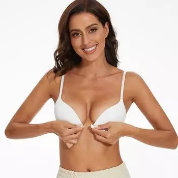 Женский бюстгальтер с пряжкой спереди, качественное бесшовное нижнее белье, сексуальные бюстгальтеры Push Up с глубоким V-образным вырезом, съемные бретели, повседневное нижнее белье с чашкой 3/4 70A чёрный