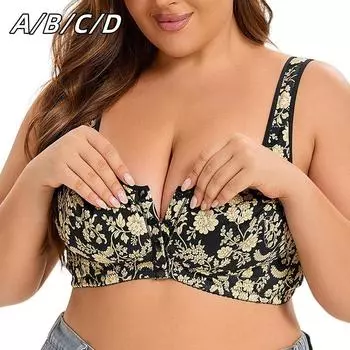 Женский бюстгальтер с пряжкой спереди, напечатанный без стального кольца, нижнее белье в стиле жилета, чашка размера плюс, размер AD 36/80A чёрный