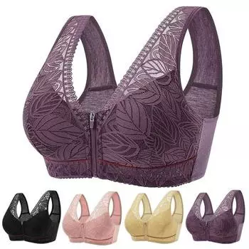 Женский бюстгальтер с широкими бретелями и узором в виде листьев, кружевная строчка, мягкий бюстгальтер на молнии для матери среднего возраста спереди S абрикосовый