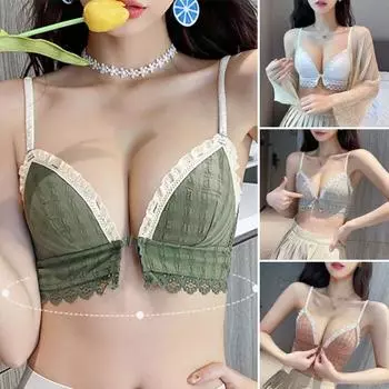 Женский бюстгальтер с застежкой спереди, кружевной отделкой, тонкими треугольными чашками, пуш-ап, без стального кольца 34 кофейный