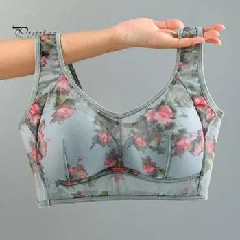 Женский бюстгальтер среднего возраста, бесшовный тонкий ледяной шелк, охлаждающий цветочный принт, беспроводной, не зацепляющийся, пуш-ап, бюстгальтер для повседневного ношения для мам XXL абрикосовый