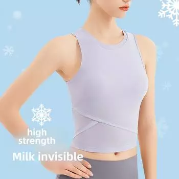 Женский быстросохнущий дышащий жилет для йоги - ударопрочный нагрудник, облегающий крой, безрукавный спортивный нейлоновый топ Large