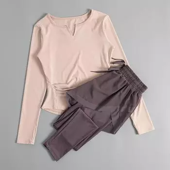 Женский быстросохнущий костюм для йоги 2024 года: Осенне-зимняя спортивная одежда для бега, пилатеса и фитнеса S