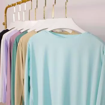 Женский быстросохнущий модальный топ для йоги — легкий, дышащий, высокоэластичный, с защитой от солнца, с круглым вырезом. Size 10: 120-130 lbs