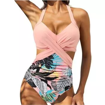 Женский цельный бикини, сексуальный купальный костюм с высокой талией, пляжный купальник, женский летний купальник S