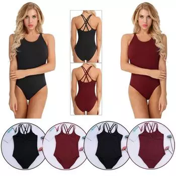 Женский цельный бюстгальтер с крест-накрест на спине, балетная танцевальная одежда, бюстгальтер со встроенной полкой, гимнастический трико, боди S бордовый