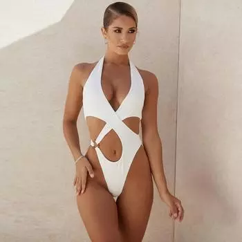 Женский цельный цельный купальник с лямкой на шее, тонкий купальник, пляжные купальные костюмы S