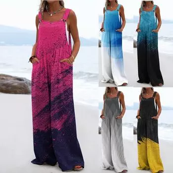 Женский цельный комбинезон на пуговицах, повседневные свободные комбинезоны без рукавов с карманами L серый