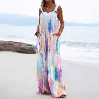 Женский цельный комбинезон на пуговицах, повседневные свободные комбинезоны без рукавов с карманами L розовый