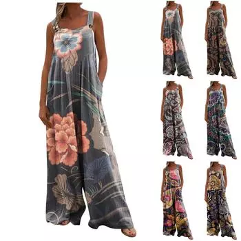 Женский цельный комбинезон на пуговицах, повседневные свободные комбинезоны без рукавов с карманами L коричневый