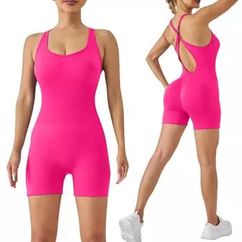 Женский цельный костюм для йоги с короткими рукавами, повседневный спортивный комбинезон, корректирующее белье для талии L