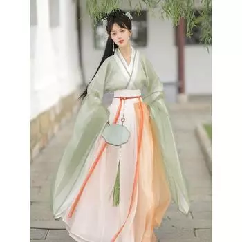 Женский цельный костюм с юбкой в стиле династии Вэй и Цзинь в китайском стиле Ханфу с широкими рукавами L разноцветный