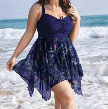 Женский цельный купальник больших размеров, купальник с контролем живота, юбка, накидка, купальные костюмы, элегантная пляжная одежда с принтом XL чёрный