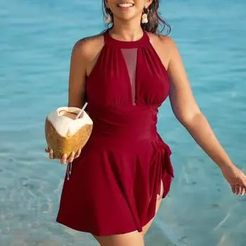 Женский цельный купальник больших размеров с утягивающим эффектом, купальник-бикини, юбка, купальники для женщин, пляжный отдых, вечеринка у бассейна L армия зеленый