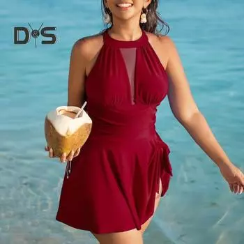 Женский цельный купальник больших размеров с утягивающим эффектом, купальник-бикини, юбка, купальники для женщин, пляжный отдых, вечеринка у бассейна L королевский синий