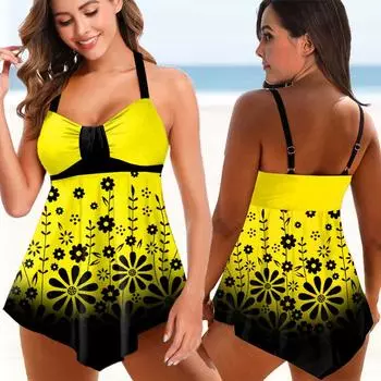 Женский цельный купальник большого размера 2023, женские купальники, сексуальные монокини с высокой талией, купальные костюмы, летняя пляжная одежда, купальный костюм S жёлтый