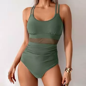 Женский цельный купальник, цельный сетчатый купальник с прошивкой, бикини L армия зеленый
