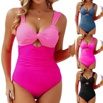 Женский цельный купальник, однотонный купальник с бретельками, закрывающий живот, полый купальник L чёрный