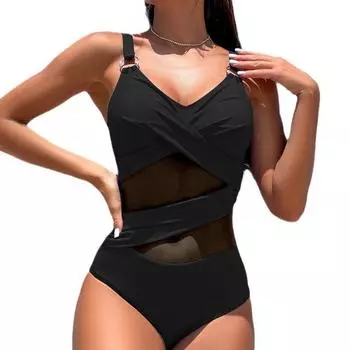 Женский цельный купальник пуш-ап, сексуальный сетчатый купальник, женский пляжный купальный костюм, монокини 2XL чёрный