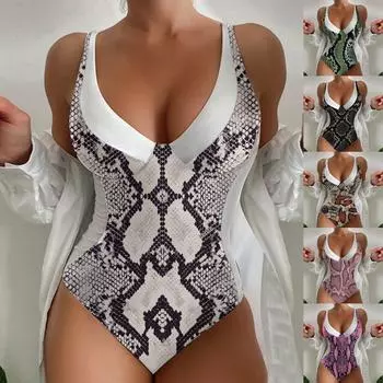 Женский цельный купальник с глубоким V-образным вырезом и принтом, подходящие по цвету купальники, купальники, монокини, боди, летняя мода 2025 года, пляжная одежда S зелёный