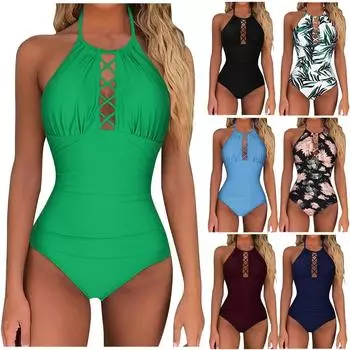 Женский цельный купальник с нагрудником без стального бюстгальтера, однотонный купальник M чёрный