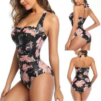 Женский цельный купальник с открытой спиной, летний пляжный купальник с принтом