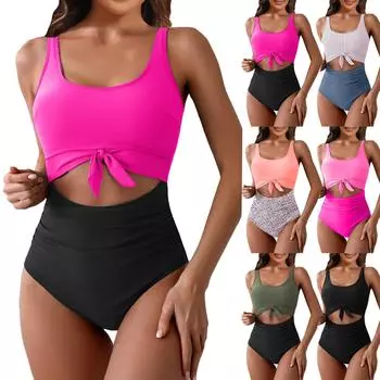 Женский цельный купальник с перекрещивающимися бретелями, закрывающими живот, консервативный однотонный купальник в стиле пэчворк L армия зеленый