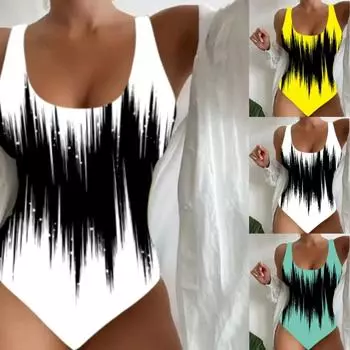 Женский цельный купальник с принтом, купальник с круглым вырезом, плавный переход между частями S белый