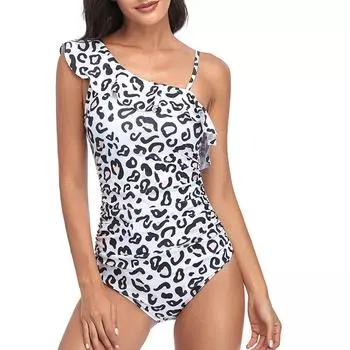 Женский цельный купальник женский одно плечо оборка купальный костюм женский спинка монокини S