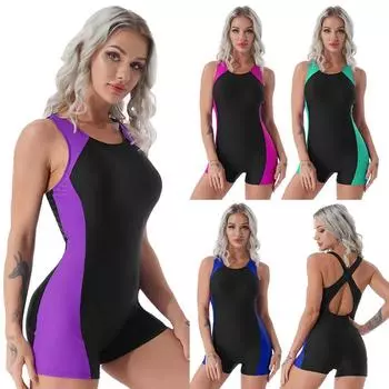 Женский цельный купальный костюм, гидрокостюм, короткий комбинезон, комбинезон, Рашгард, спортивный купальник, купальный костюм S фиолетовый