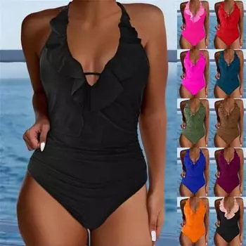 Женский цельный модный бикини однотонный сексуальный с бюстгальтером без стального бюстгальтера купальник L армия зеленый