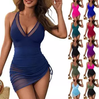 Женский цельный модный бикини однотонный сексуальный с бюстгальтером без стального бюстгальтера купальник L армия зеленый