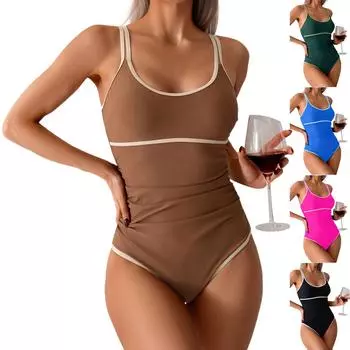 Женский цельный модный и сексуальный купальник с бюстгальтерными подушечками и без стальной поддержки XXL чёрный