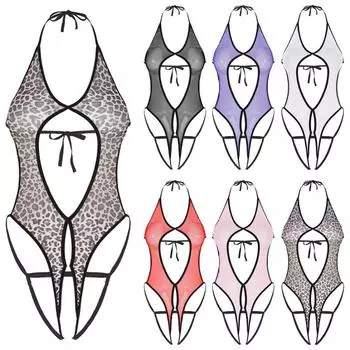 Женский цельный сетчатый боди с вырезом-стойкой, прозрачный купальник-бикини с бретельками через шею, на шнуровке One Size