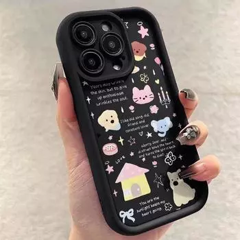 Женский чехол для телефона с милым черным мультяшным узором для IPhone 15 14 13 12 Pro Max iPhone 15 чёрный